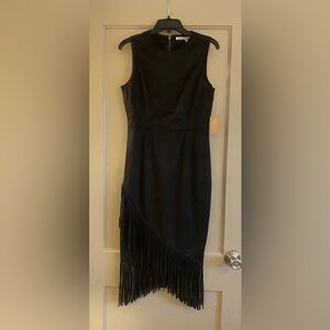 RACHEL Roy black criss cross faux suede fringe party dress